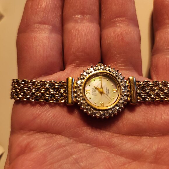 Anne Klein Vintage Gold-Tone Womens Watch With Diamond-Accented Bezel & Roman Nu - Picture 2 of 7